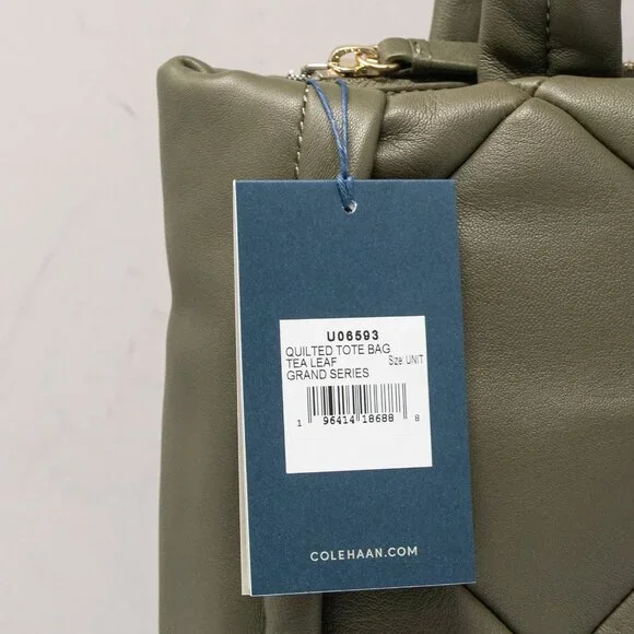 Cole Haan Grand Series Quilted Tote Bag Tea Leaf Green Leather - Picture 11 of 11